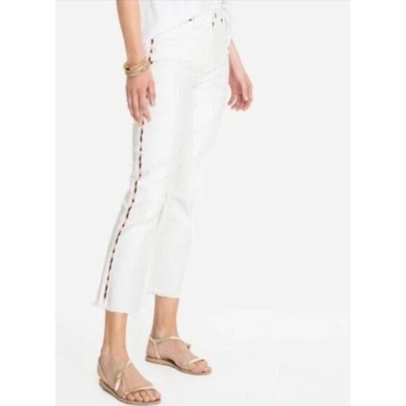 Johnny Was Kendra Boot Cut Jeans Colorful Embroidered Detail Ankle White Size 30 - Picture 1 of 15